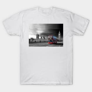 Red Bus Westminster Bridge Houses of Parliament T-Shirt